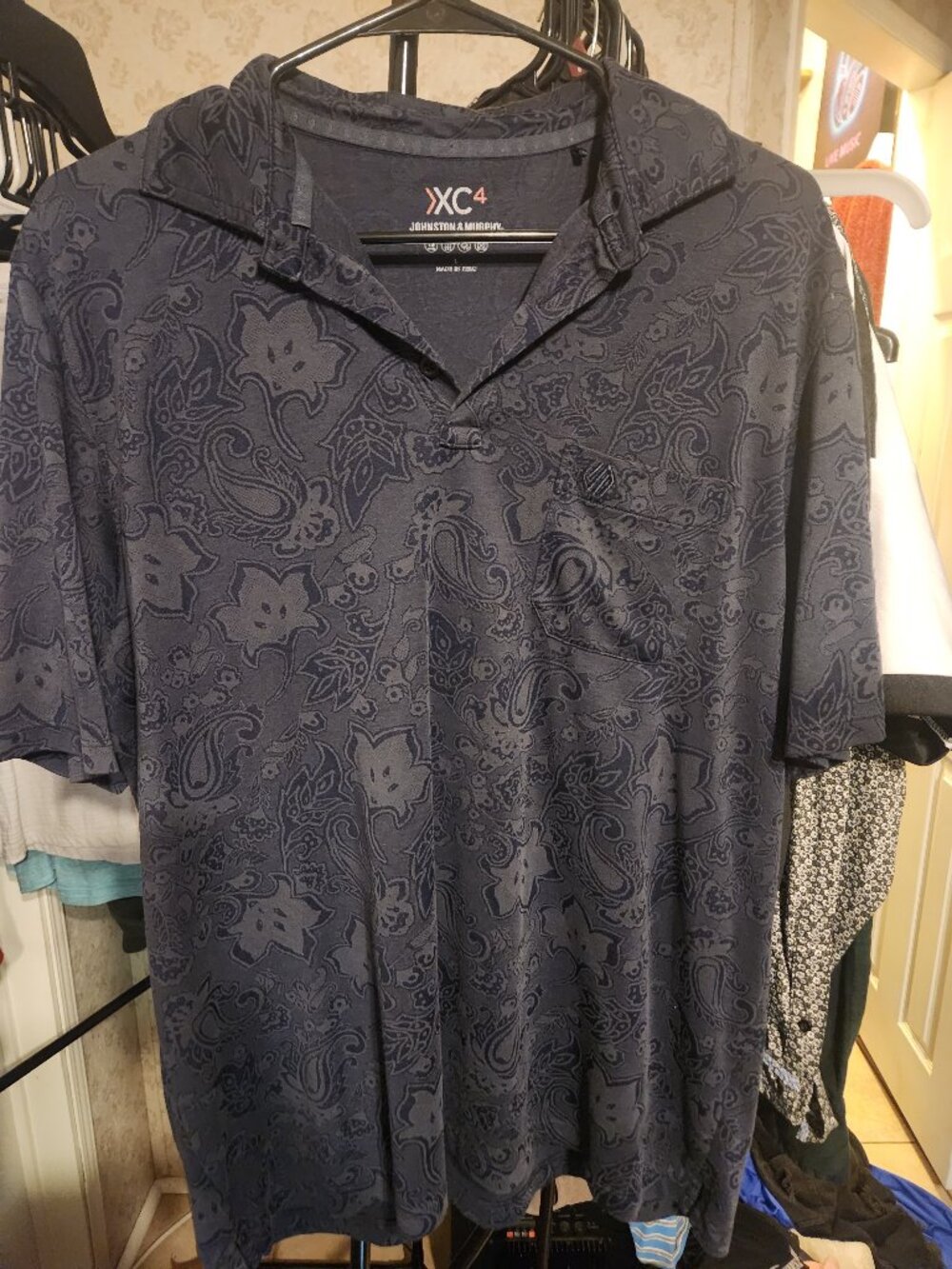 Johnston & Murphy XC4 Polo Mens L Blue Gray Paisley Performance Golf